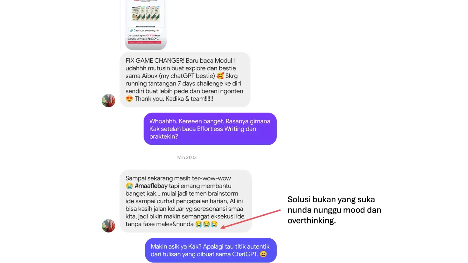Testimoni Pembaca EFW (effortless writing) Tunjung