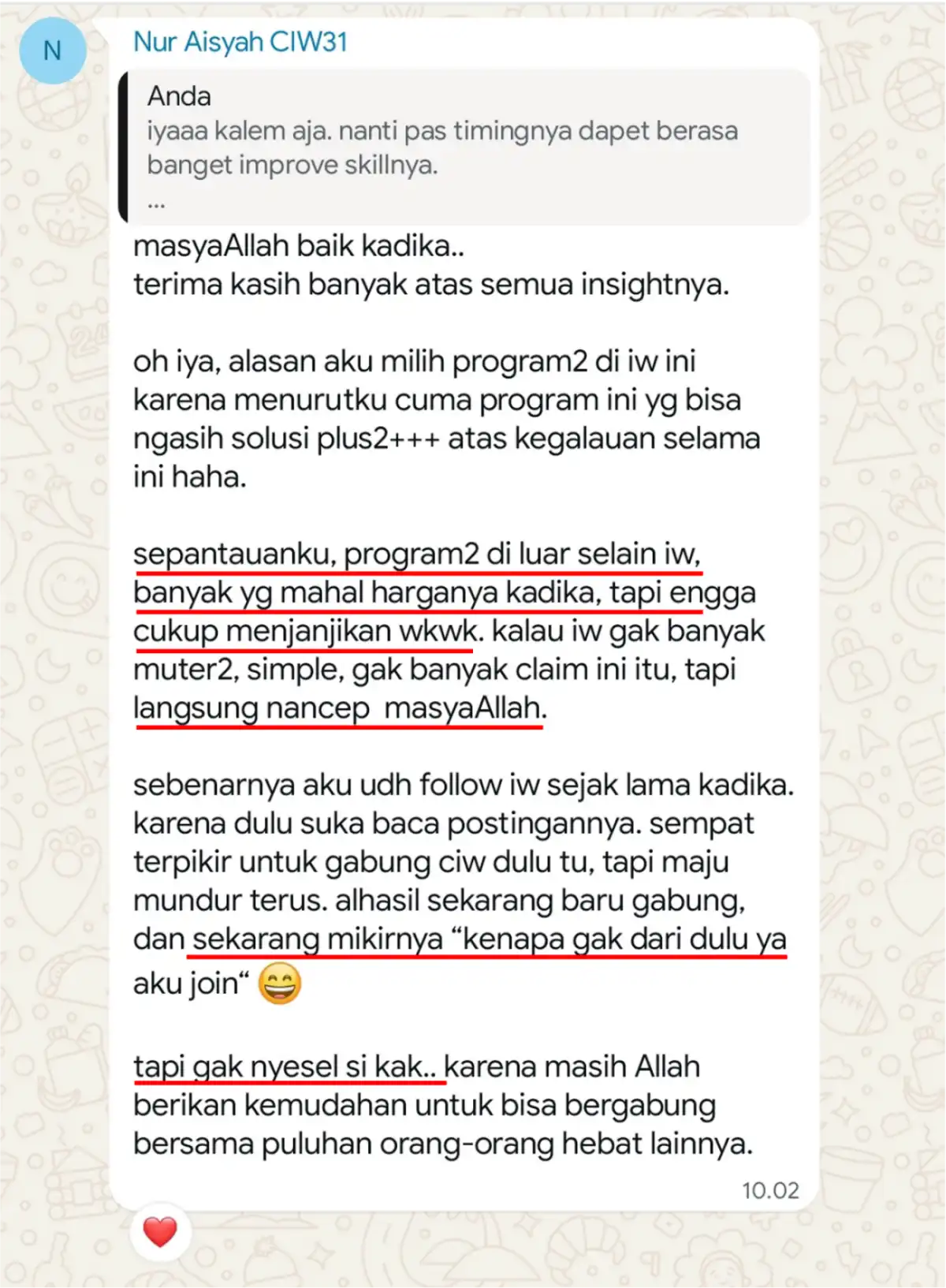 Testimoni Nur Aisyah Certified Impactful Writer Batch 31